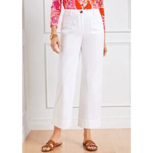 Talbots Womens 16 White Wide Leg Crop Pants Flat Front Summer Vacation Casual